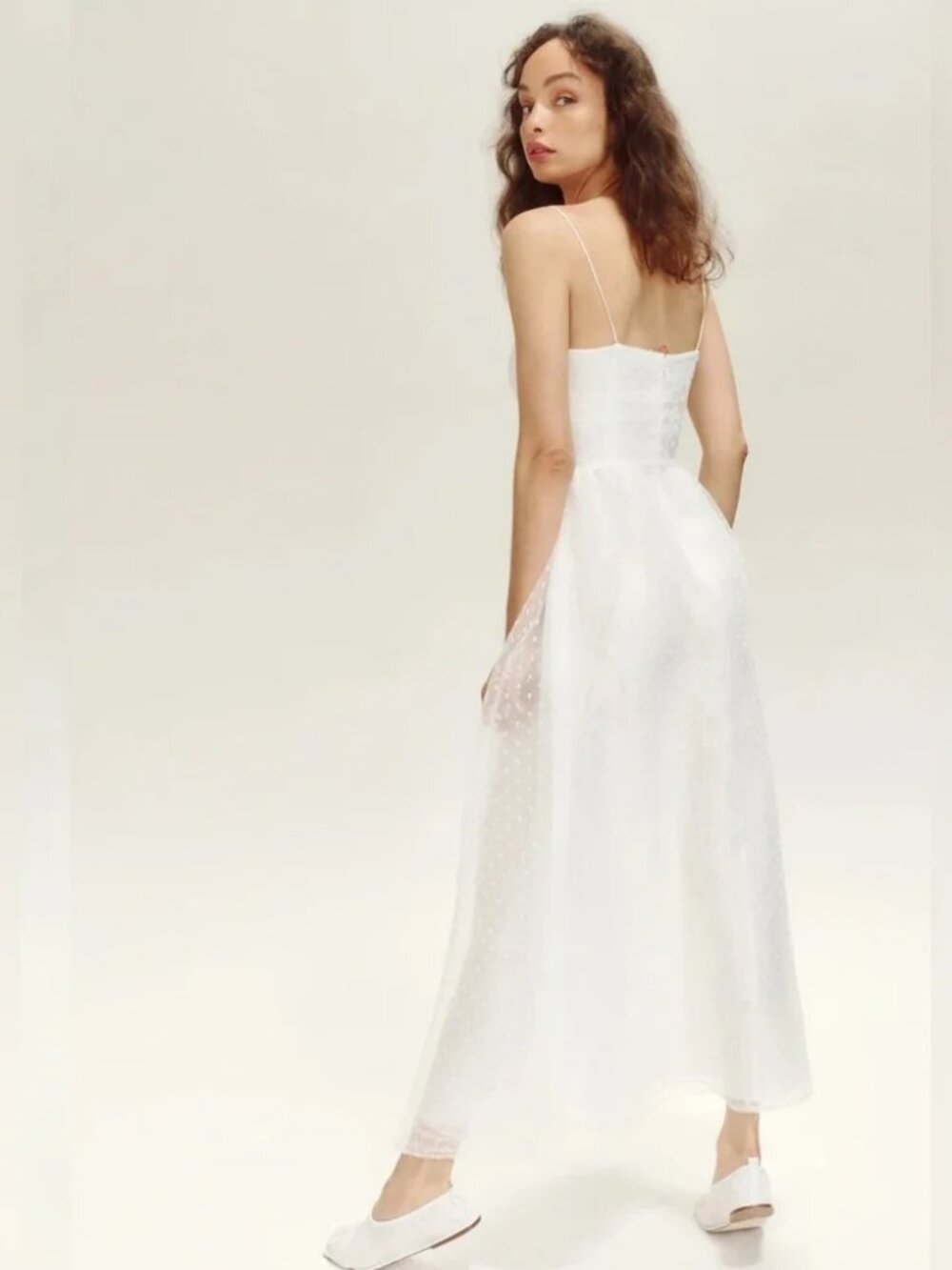 Reformation Mallow White Tule Swiss Dot Sleeveless Dress - Picture 3 of 8